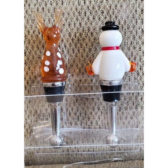 Art-glass Reindeer and Snowman Wine Bottle Stoppers LS Arts House Warming Gift - Picture 3 of 8